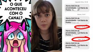 Influenciadora Vitória MineBlox em destaque sobre caso de denúncia de violência doméstica.