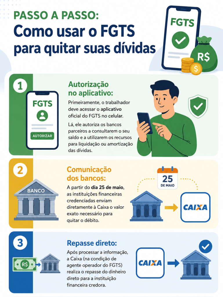 Pessoa utilizando aplicativo bancário em um smartphone para realizar a renegociação de dívidas pelo Desenrola Brasil usando o FGTS de forma digital.