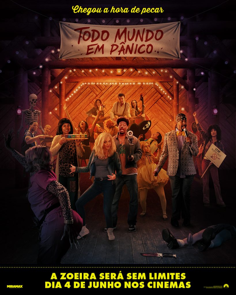 Pôster de Todo Mundo em Pânico parodiando o filme Pecadores (Sinners) com estética sombria e humorística.