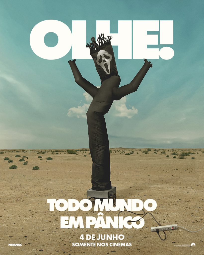 Paródia do filme Nope no novo pôster de Todo Mundo em Pânico, mantendo o estilo visual do original com toque de comédia.