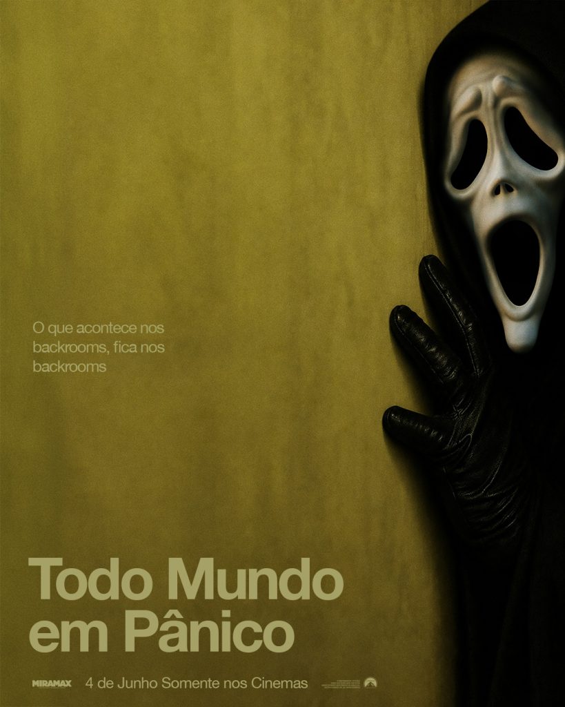 Representação humorística das Backrooms no pôster oficial de Todo Mundo em Pânico, explorando o conceito de terror liminar.