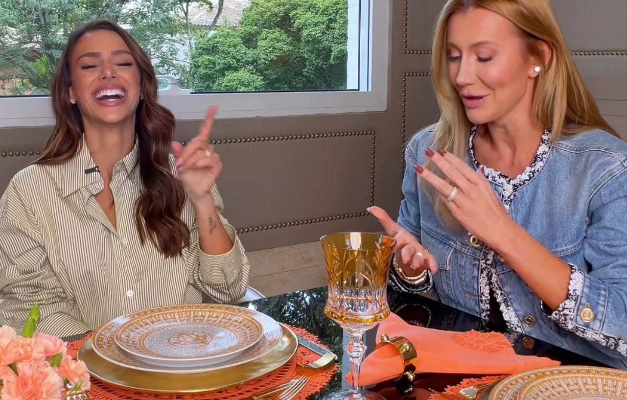 Ana Paula Siebert e Bruna Biancardi reunidas durante almoço onde foi servido o prato exótico língua de boi.