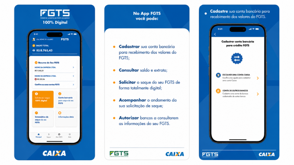 Interface do aplicativo FGTS em um celular demonstrando o processo de validação para transferência de valores à instituição credora.