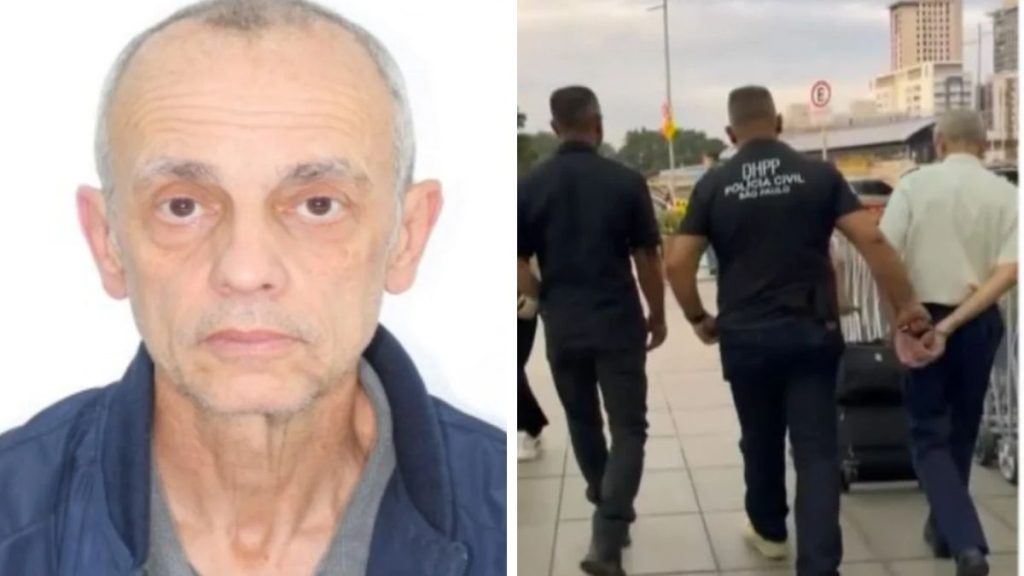 Registro da prisão do piloto Sérgio Antônio Lopes por policiais civis dentro de uma aeronave no Aeroporto de Congonhas, em São Paulo.
