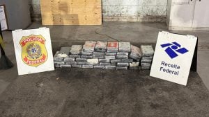 Tabletes de cocaína apreendidos pela Polícia Federal durante inspeção em contêiner no Porto de Santos.