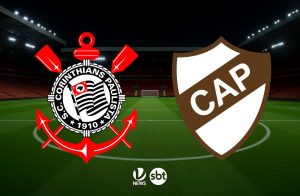 Jogadores de Corinthians e Platense em campo na Neo Química Arena durante partida decisiva pela fase de grupos da Copa Libertadores.