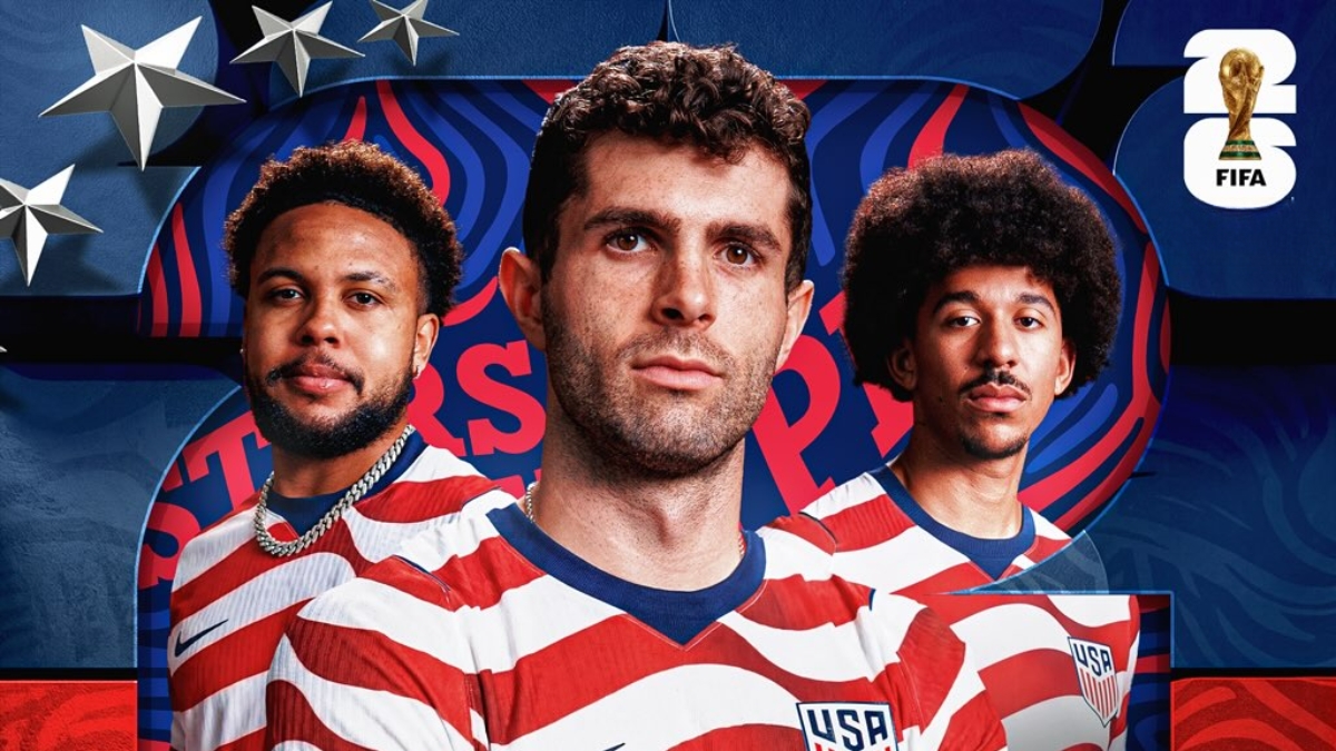 Jogadores da Seleção Masculina de Futebol dos Estados Unidos (USMNT) reunidos em campo, representando a convocação oficial para a Copa do Mundo de 2026.