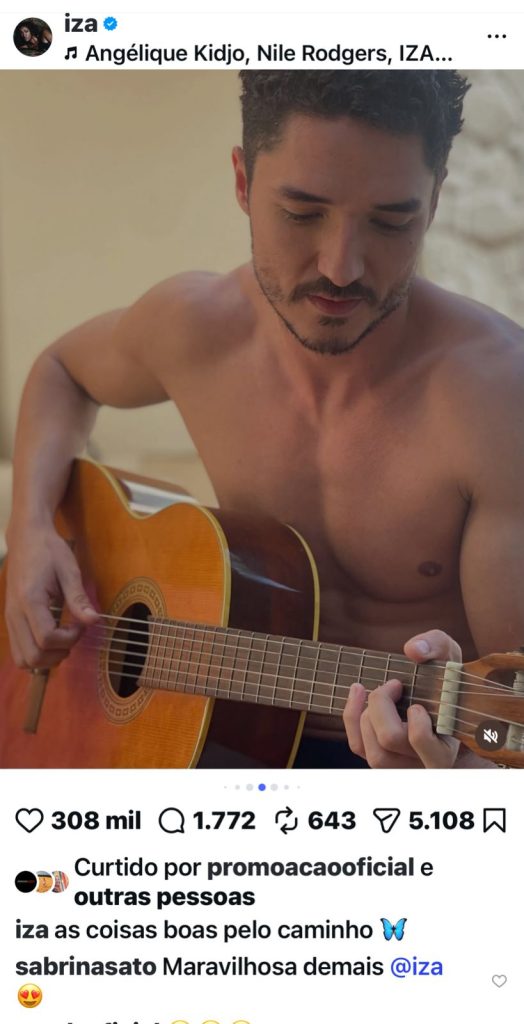 post no Instagram da cantora Iza mostrando seu novo namorado, João Paulo.