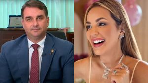 Deolane Bezerra e o senador Flávio Bolsonaro em composição visual sobre a investigação de suposto plano de atentado e a prisão da influenciadora na Operação Vérnix.