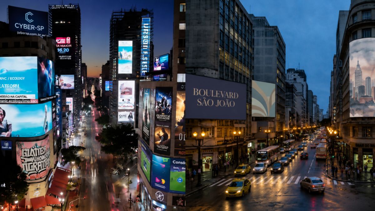 Cruzamento das avenidas Ipiranga e São João no centro de São Paulo, local previsto para a instalação dos painéis de LED do projeto Times Square paulistana.