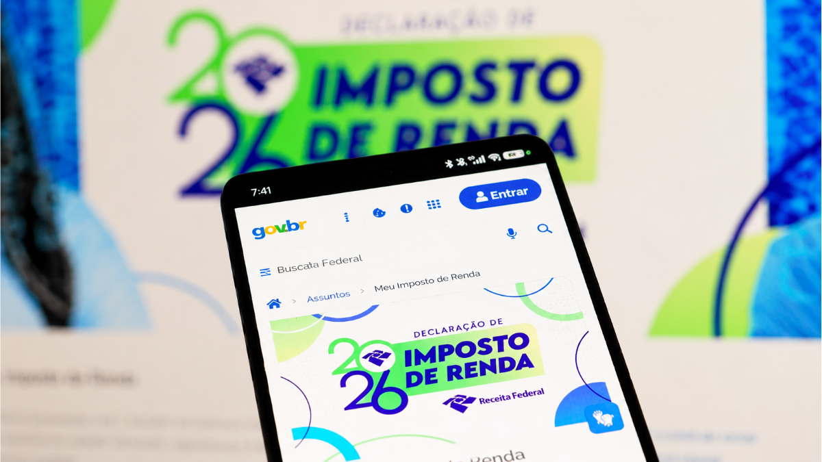 Interface digital do sistema da Receita Federal com foco na consulta à restituição do Imposto de Renda 2026.
