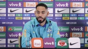 Matheus Cunha concede entrevista coletiva na Granja Comary sobre a lesão de Neymar e a preparação da Seleção Brasileira.