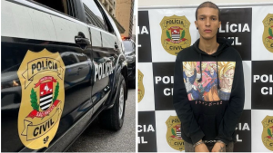 Viatura da Polícia Civil estacionada, representando a investigação em curso sobre o homicídio e a suspeita de ritual de sacrifício humano em Amparo.