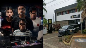 Materiais apreendidos pela Polícia Militar no bairro Maracanã, em Praia Grande, incluindo celulares e notebooks utilizados em golpes de estelionato que motivaram a tentativa de suborno.