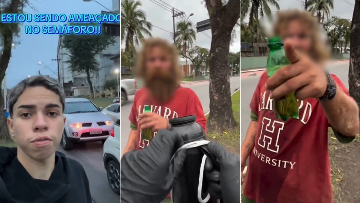 Kalleby Pietro, o jovem do Poderoso Café que vende bebidas nos semáforos de Cubatão, em registro relacionado à denúncia de ameaça sofrida na Avenida 9 de Abril.