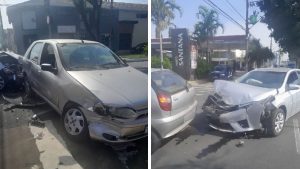 Local de acidente de trânsito em Rio Claro envolvendo um Fiat Palio e um Toyota Corolla no cruzamento da Avenida 40 com a Rua 8.