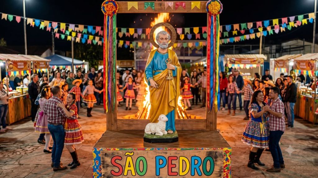 Imagem de São Pedro, apóstolo e primeiro Papa da Igreja Católica, celebrado nas tradições juninas brasileiras.
