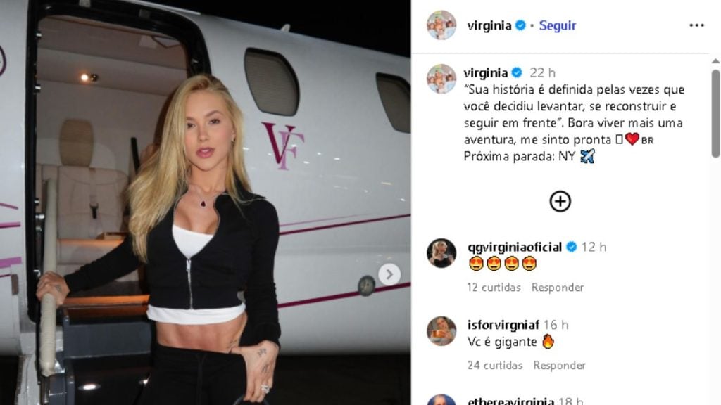 Publicação de Virgínia Fonseca no Instagram celebrando sua chegada aos Estados Unidos para a cobertura da Copa do Mundo de 2026.