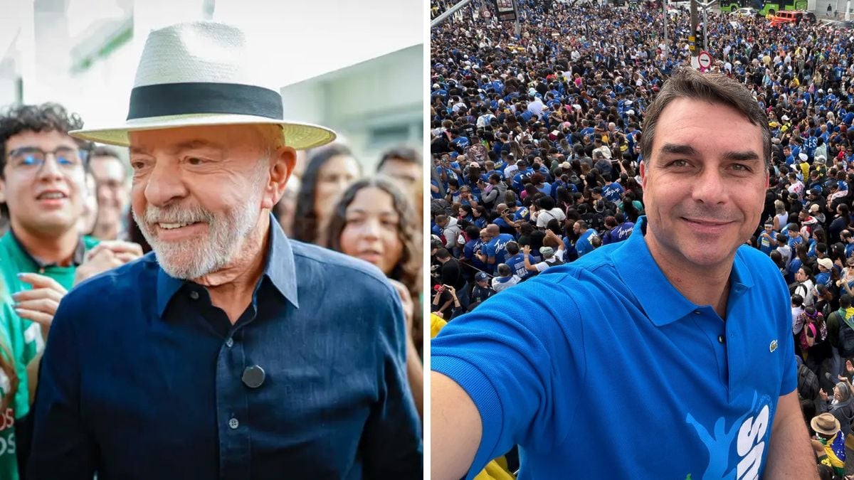 Quaest mostra Lula com 44% contra 38% de Flávio Bolsonaro no 2º turno. Fotos: Reprodução / Ricardo Stuckert / PR / Agência Brasil / Instagram @flaviobolsonaro