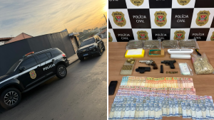 Apreensão de drogas, armas e dinheiro realizada pela Polícia Civil de Piracicaba durante operação contra o tráfico de entorpecentes envolvendo o empresário Borel.