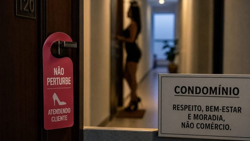 Fachada de um edifício residencial moderno em ângulo baixo, representando o ambiente de condomínios onde se aplicam as leis de convivência e direitos individuais.