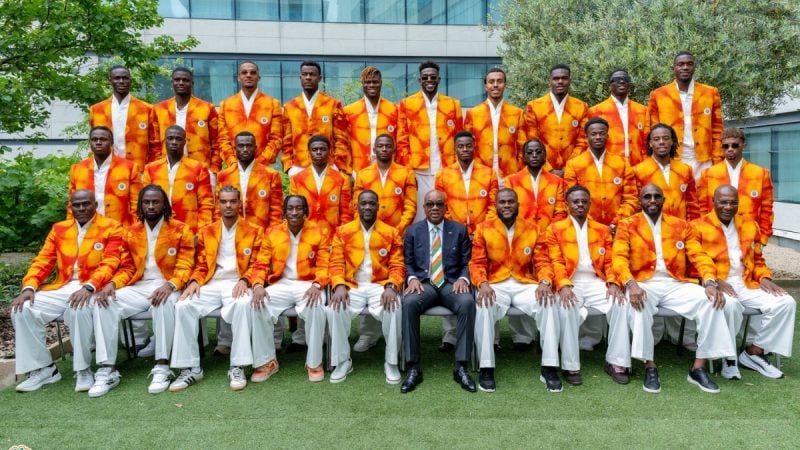 Elenco da Costa do Marfim em formação para foto, representando o visto negado pelos EUA na Copa do Mundo 2026