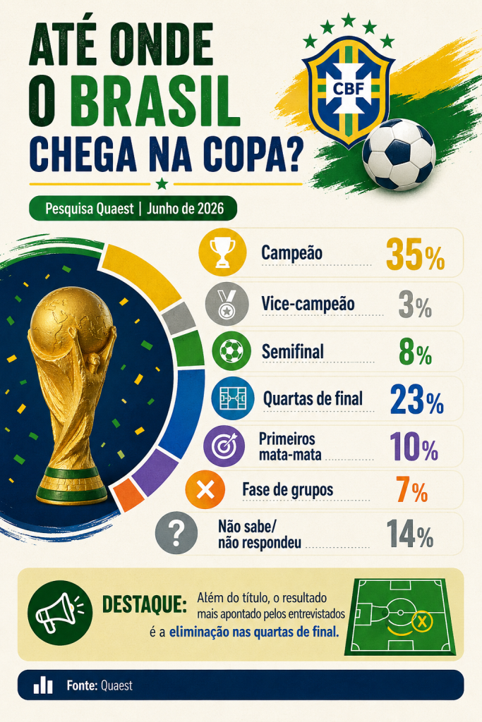 Representação visual das apostas dos torcedores sobre a fase em que o Brasil será eliminado, destacando as quartas de final.