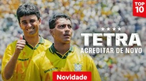 Jogadores da Seleção Brasileira celebrando a conquista do tetracampeonato mundial de 1994, cena do documentário Tetra: Acreditar de Novo.