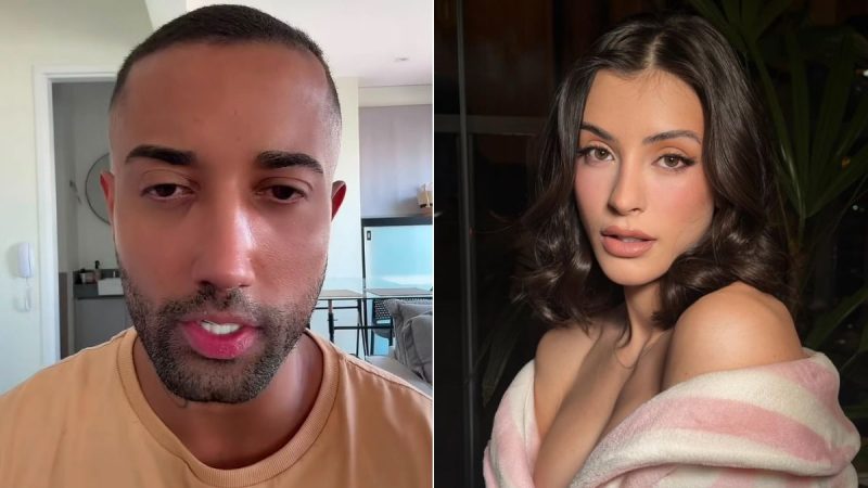 A influenciadora digital Bella Longuinho e seu ex-namorado Will Leite em destaque, ilustrando a notícia sobre o relato de agressão sofrida pela jovem.