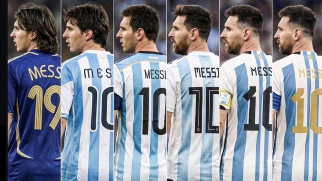 Evolução do Messi em Copas do Mundo, representando seu recorde de gols de fora da área nas Copas que participou