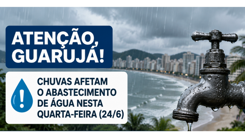 Abastecimento de água no Guarujá é afetado por chuvas nesta quarta-feira (24)