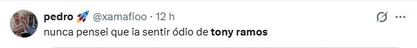 opinião pública de "xamafioo" no X (twitter) sobre cena de Tony Ramos em novela 'Quem Ama Cuida'