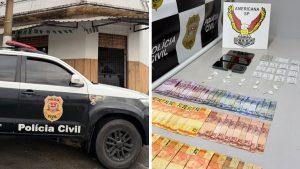 viatura policial e uma grande quantidade de drogas e dinheiro, representando 'Boteco da Vila': operação fecha ponto de tráfico e prende dupla em Americana