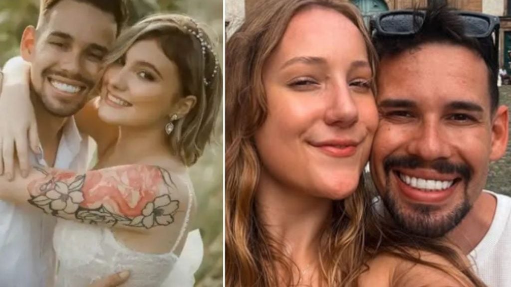 Lucas Borbas aparece sorrindo ao lado de uma mulher em fotos de casal, em clima afetivo, relacionadas ao anúncio de noivado após a morte de Isabel Veloso.