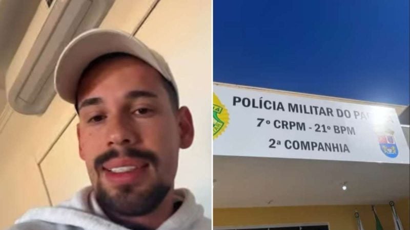 Lucas Borbas aparece em foto de perfil à esquerda, usando boné claro, enquanto à direita há uma placa da Policia Militar do Piauí com identificação da 7ª CRPM e 2ª Companhia. Ele relata ameaças de morte após anunciar o noivado.