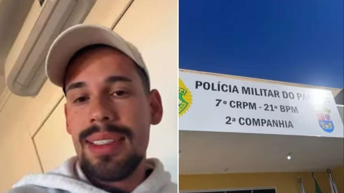 Lucas Borbas aparece em foto de perfil à esquerda, usando boné claro, enquanto à direita há uma placa da Policia Militar do Piauí com identificação da 7ª CRPM e 2ª Companhia. Ele relata ameaças de morte após anunciar o noivado.