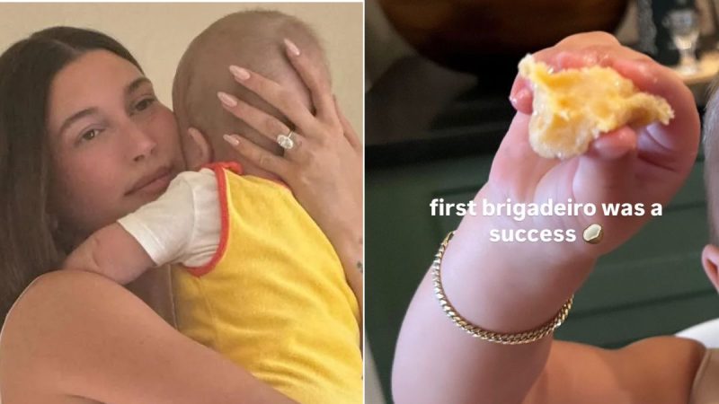 Filho de Hailey e Justin Bieber experimenta brigadeiro pela primeira vez