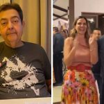 Faustão aparece sem cadeira de rodas em festa da esposa após internação