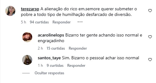 Viih Tube aparece em captura de tela de comentários com o assunto “Bizarro”, após criar um reality com empregados, com reações e falas sobre humilhação e estranhamento