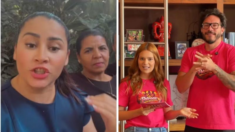 Viih Tube aparece em vídeo, ao lado de uma mulher, em uma cena de comentário e reação a críticas sobre reality. Em outra foto, ela e um homem posam em casa sorrindo.