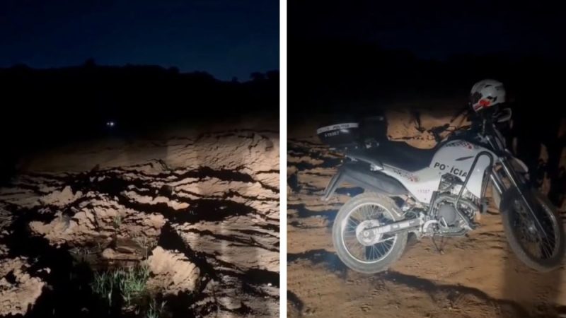Corpo em decomposição é encontrado às margens do Rio Jaguari, em Cosmópolis (SP), durante operação policial noturna, com equipe em motocicleta e área próxima à água isolada