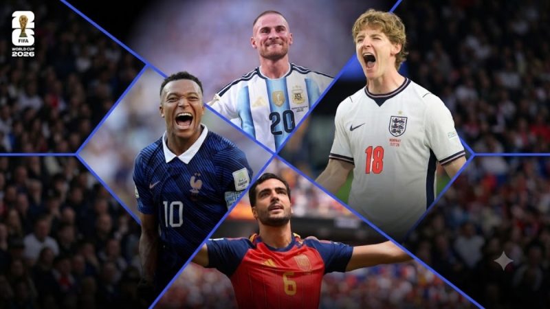 Semifinais da Copa do Mundo 2026 com destaque para jogadores comemorando em campo em cena de rivalidade e disputa pela vaga na final.