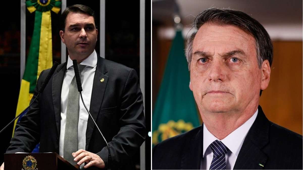 Imagem em composição mostra Flávio e Jair Bolsonaro em fotos oficiais, em contexto de notícia sobre Moraes proibindo Flávio de visitar Bolsonaro por 90 dias após divulgação de carta.