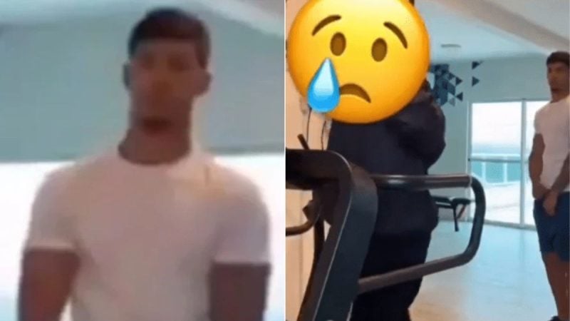 importunação sexual em academia: Homem é flagrado se masturbando enquanto observa uma mulher em academia, em um vídeo. A cena mostra o homem em primeiro plano e, ao fundo, o ambiente da academia.