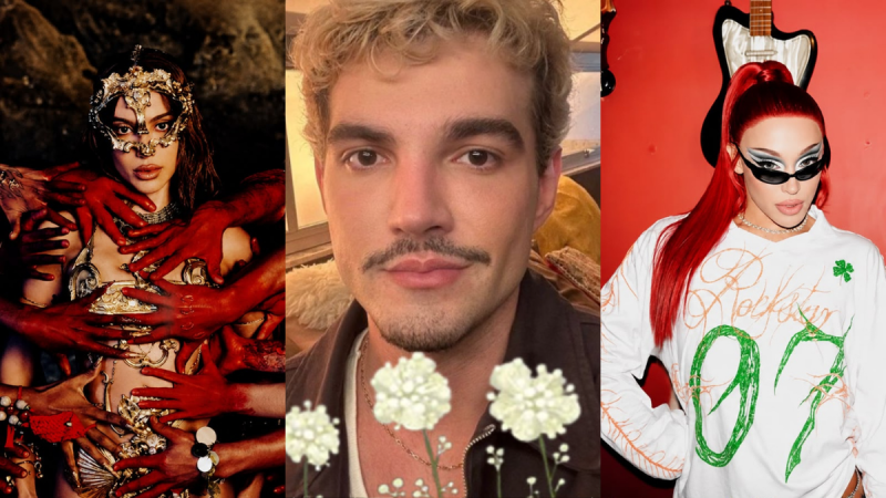Anitta, Jão e Pabllo Vittar em fotos de divulgação, anunciando novos lançamentos e agitando o Pop nacional com energia do pop brasileiro.