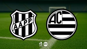 Ponte Preta x Athletic Club: logotipos dos times Ponte Preta (AA Ponte Preta) e Athletic Club sobre campo de futebol, com selo de transmissão SBT e VTV News na imagem