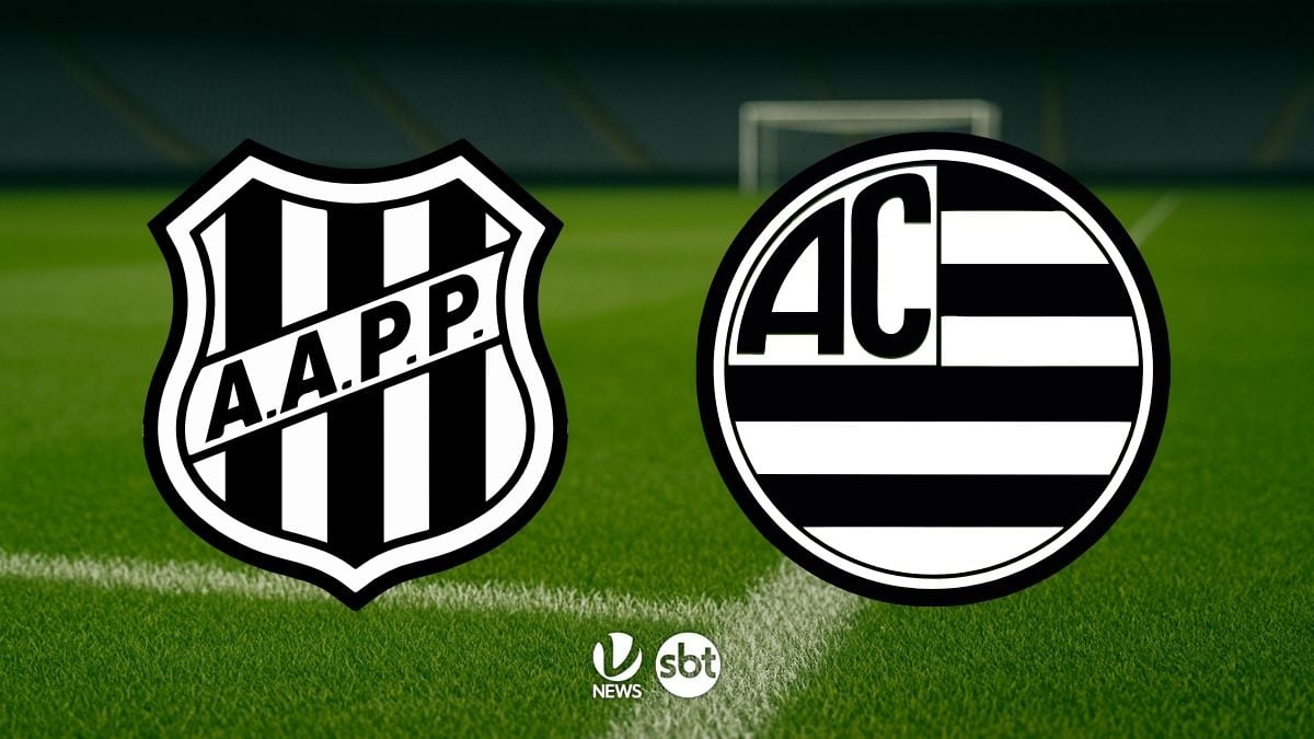 Ponte Preta x Athletic Club: logotipos dos times Ponte Preta (AA Ponte Preta) e Athletic Club sobre campo de futebol, com selo de transmissão SBT e VTV News na imagem