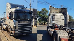 carreta roubada em Nova Odessa: Caminhões tipo carreta com cavalo mecânico, vistos em Americana, após ação da GCM: veículo recuperado ligado a carreta roubada em Americana