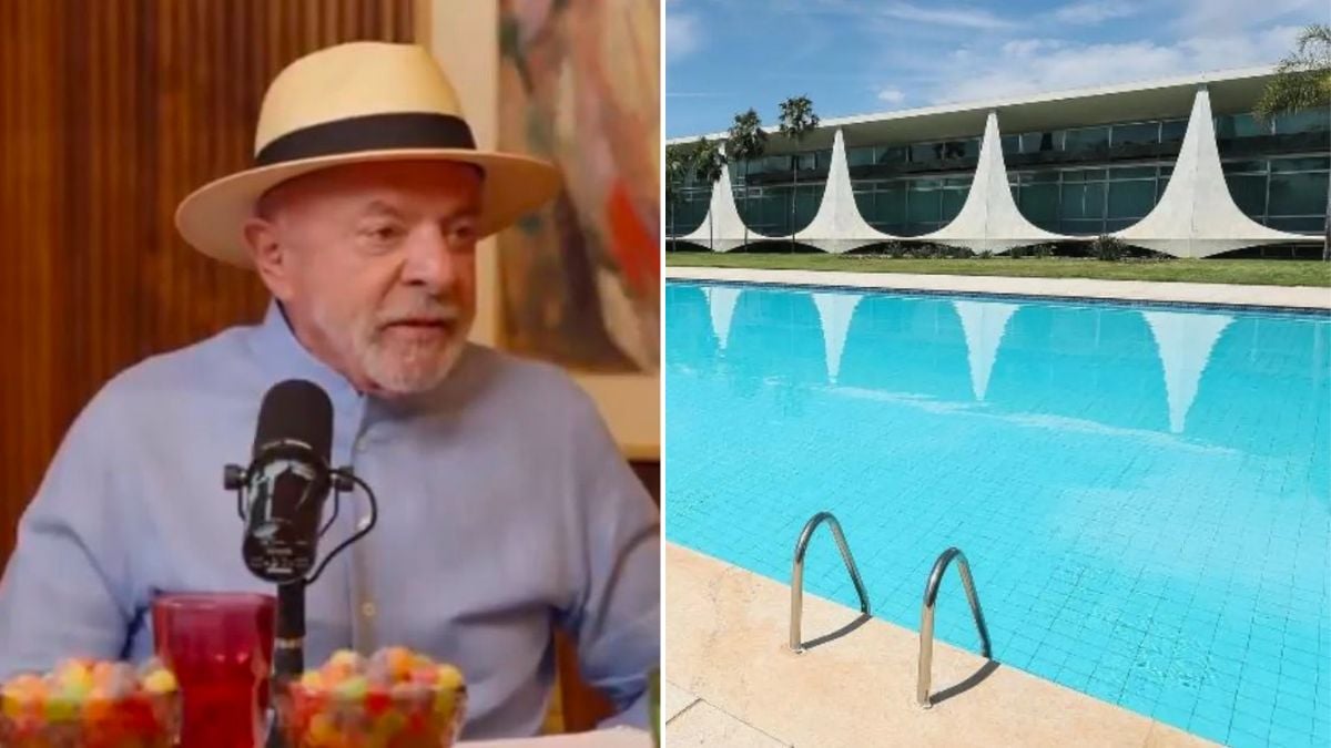 Lula em entrevista, ao lado de uma piscina em área externa, ilustrando críticas ao Palácio da Alvorada e a fala sobre morar na residência ser “desumano”.