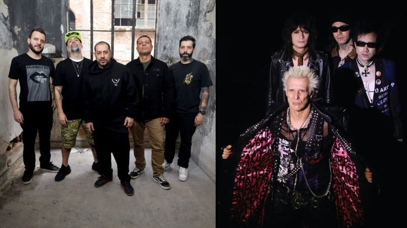 Divulgação do Festival Planeta Rock com fotos de músicos do CPM 22 e da banda Supla, em imagem promocional para o evento em Hortolândia.
